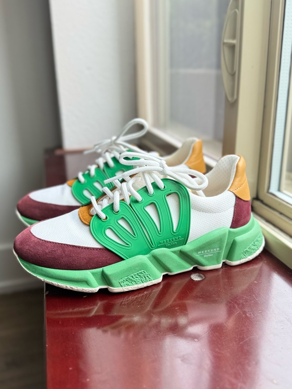 Weekend Max Mara Colorblock Runner Sneakers - Green/White/Burgundy/Tan